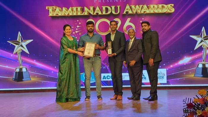 Raajesh S receiving the Tamilnadu Awards 2026 from the National Excellence Council