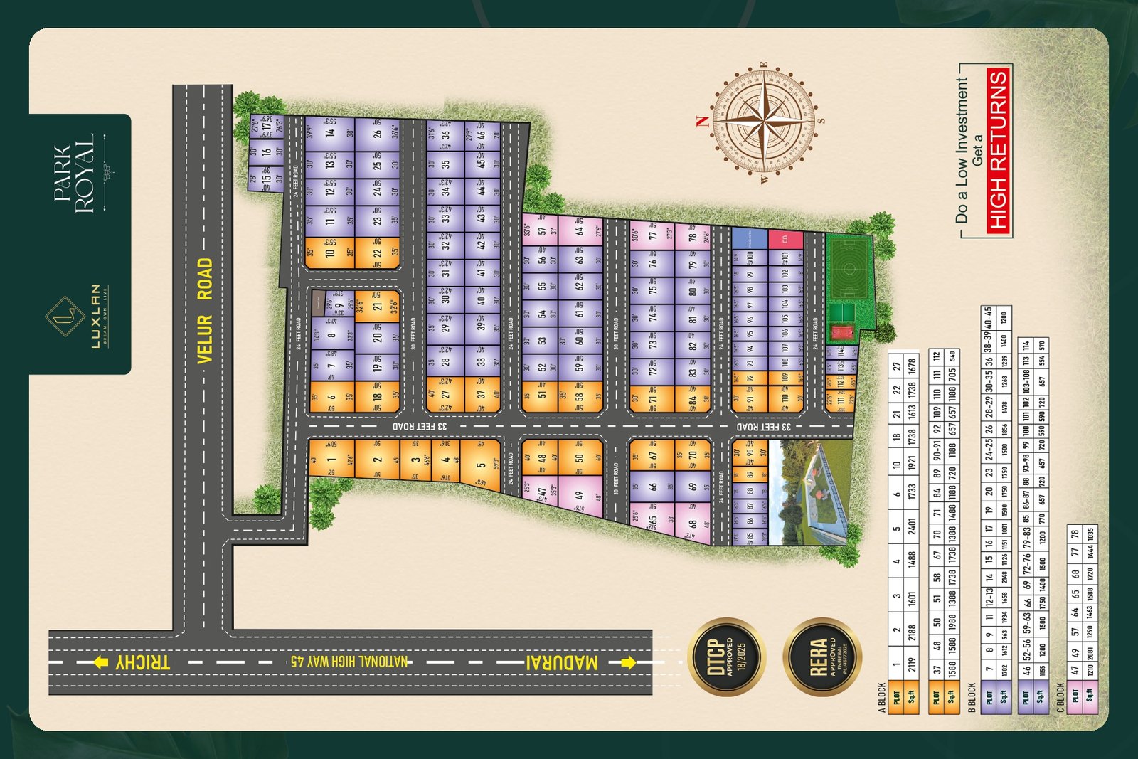 Luxlan Park Royal site layout plan — Blocks A, B and C